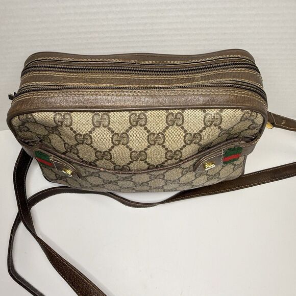 Vintage GUCCI GG Canvas Web Sherry Line Beige Red Green Shoulder Bag - Picture 3 of 13